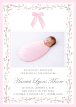 Load image into Gallery viewer, Birth Announcement Card Pink Floral Bow | Personalized Newborn Photo