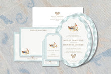 Load image into Gallery viewer, Mama Duck Baby Shower Invitation | Blue Gingham with Duckling Design