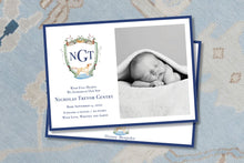 Load image into Gallery viewer, Watercolor Labrador Crest Baby Boy Birth Announcement Card Blue