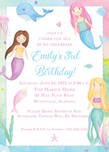 Load image into Gallery viewer, Mermaid Girl Birthday Invitation | Watercolor Ocean Part Invite | Printed or Digital