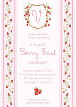 Load image into Gallery viewer, Berry First Birthday Invitation | Strawberry Invite Digital Download | Pink Gingham