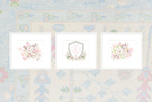 Load image into Gallery viewer, Grandmillennial Crest Nursery Art Print / Grandmillennial Floral Art / Girl Art Prints / Baby Shower Gifts / Classic Preppy Nursery Art