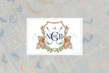 Load image into Gallery viewer, Watercolor Crest Monogram Baby Art Print / Bear and Golf Nursery Art / Boy Art Print / Boy Nursery / Baby Shower / Baby Shower Gift