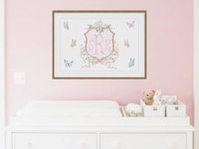 Load image into Gallery viewer, Personalized Watercolor Baby Crest | Butterfly Nursery Monogram Print