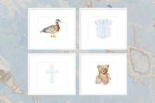 Load image into Gallery viewer, Watercolor Nursery Art Print | Boy Nursery Decor | Duck Teddy Bear | Gingham