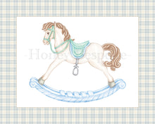 Load image into Gallery viewer, Boy Monogram Nursery Art | Watercolor Rocking Horse and Bow