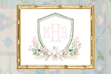 Load image into Gallery viewer, Watercolor Floral Monogram Crest | Nursery Baby Art