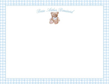 Load image into Gallery viewer, Blue Gingham Teddy Bear Stationery | Personalized Baby Boy Note Cards