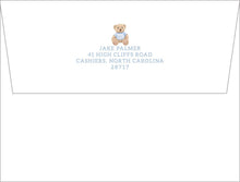 Load image into Gallery viewer, Personalized Polo Teddy Bear Stationery Set | Blue Baby Boy Note Cards