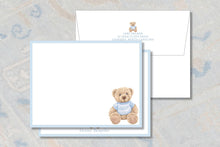 Load image into Gallery viewer, Personalized Polo Teddy Bear Stationery Set | Blue Baby Boy Note Cards