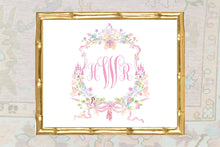 Load image into Gallery viewer, Personalized Watercolor Crest Monogram Baby Art Print / Nursery Art / Girl Art Print / Girl Nursery / Girl Crest / Baby Shower Gift