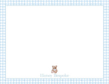 Load image into Gallery viewer, Blue Gingham Teddy Bear Stationery | Personalized Baby Boy Note Cards