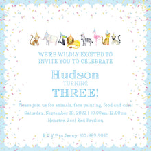 Load image into Gallery viewer, Party Animal Birthday Invitation | Watercolor Balloon Zoo | Preppy Boy Party