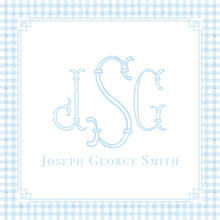 Load image into Gallery viewer, Blue Gingham Monogram Calling Cards | Personalized Boys Gift Tag Stickers