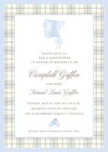 Load image into Gallery viewer, Baby Boy Shower Invitation | Classic Blue Shower Invite | Watercolor Bonnet