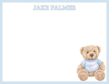Load image into Gallery viewer, Personalized Polo Teddy Bear Stationery Set | Blue Baby Boy Note Cards