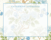 Load image into Gallery viewer, Personalized Blue Stationery | Classic Floral Note Cards | Chinoiserie Peony Design