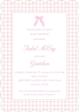 Load image into Gallery viewer, Scalloped Personalized Baby Birth Announcement / Watercolor Pink Bow Birth Announcement / Grandmillennial Baby Shower / Invitation / Preppy