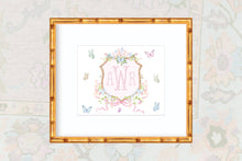 Load image into Gallery viewer, Personalized Watercolor Baby Crest | Butterfly Nursery Monogram Print