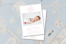 Load image into Gallery viewer, Girl Birth Announcement Card | Personalized Monogram Birth Card