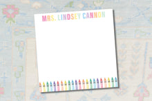 Load image into Gallery viewer, Personalized Teacher Notepad - Custom Rainbow Color Notepad With Watercolor Crayon Design
