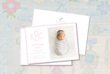 Load image into Gallery viewer, Personalized Baby Girl Birth Announcement | Pink Photo Card with Monogram