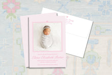 Load image into Gallery viewer, Watercolor Heart Photo Birth Announcement | Personalized Baby Girl Card