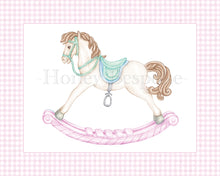 Load image into Gallery viewer, Girl Nursery Wall Art | Watercolor Nursery Prints with Pink Bow and Rocking Horse