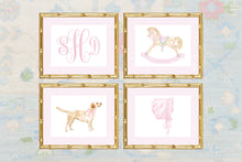 Load image into Gallery viewer, Watercolor Girl Nursery Wall Art | Pink Gingham | Monogram & Dog Prints