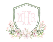Load image into Gallery viewer, Watercolor Floral Monogram Crest | Nursery Baby Art