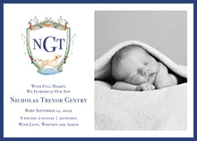 Load image into Gallery viewer, Watercolor Labrador Crest Baby Boy Birth Announcement Card Blue