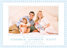 Load image into Gallery viewer, Classic Blue Gingham Birth Announcement Card for Baby Boy | Preppy Newborn Announcement