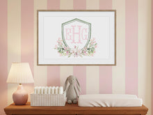 Load image into Gallery viewer, Watercolor Floral Monogram Crest | Nursery Baby Art