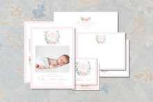 Load image into Gallery viewer, Personalized Birth Announcement Card | Pink Floral Baby Photo Card