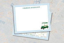 Load image into Gallery viewer, Golf Thank You Notes | Personalized Hole in One Stationery | Masters Blue Gingham