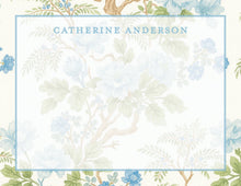 Load image into Gallery viewer, Personalized Blue Floral Stationery | Chinoiserie Peony Note Cards