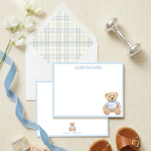Load image into Gallery viewer, Personalized Polo Teddy Bear Stationery Set | Blue Baby Boy Note Cards