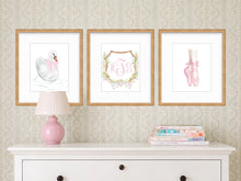 Load image into Gallery viewer, Swan & Ballerina Nursery Art | Monogram Crest Wall Print | Grandmillennial Baby Girl