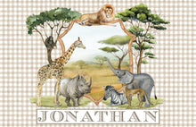 Load image into Gallery viewer, Kids Safari Placemat | Personalized Laminated Wild Animal