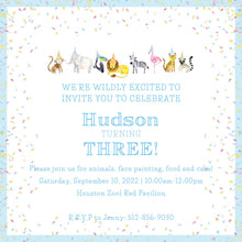 Load image into Gallery viewer, Party Animal Birthday Invitation | Watercolor Balloon Zoo | Preppy Boy Party