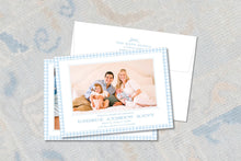 Load image into Gallery viewer, Classic Blue Gingham Birth Announcement Card for Baby Boy | Preppy Newborn Announcement
