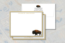 Load image into Gallery viewer, a personalized note card with a buffalo illustration and a nameplate.