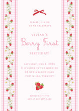 Load image into Gallery viewer, Berry First Birthday Invitation | Strawberry Invite Digital Download | Pink Gingham