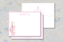 Load image into Gallery viewer, Personalized Ballet Stationery | Pink Pointe Shoes Flat Note Cards