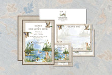 Load image into Gallery viewer, One Lucky Duck Invitation | Baby Hunting 1st Birthday Invite | Mallard Party