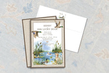 Load image into Gallery viewer, One Lucky Duck Invitation | Baby Hunting 1st Birthday Invite | Mallard Party