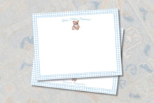 Load image into Gallery viewer, Blue Gingham Teddy Bear Stationery | Personalized Baby Boy Note Cards