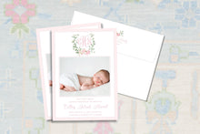 Load image into Gallery viewer, Personalized Birth Announcement Card | Pink Floral Baby Photo Card