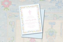 Load image into Gallery viewer, Watercolor Baptism Invitation for Girl | Classic Floral Baby Dedication and Christening Invitation