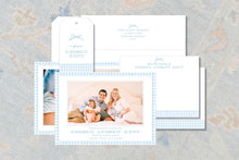 Load image into Gallery viewer, Classic Blue Gingham Birth Announcement Card for Baby Boy | Preppy Newborn Announcement